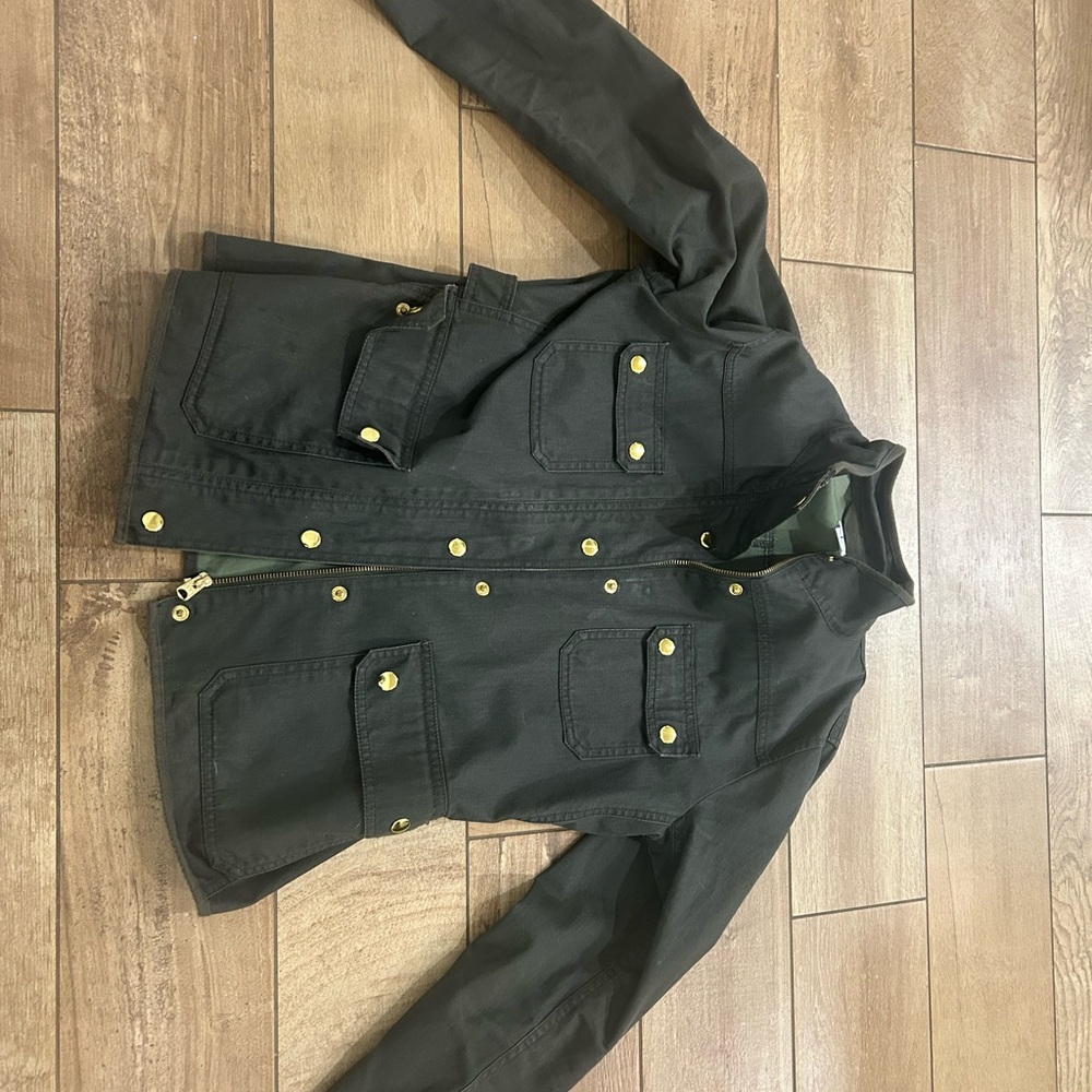 J crew waxed jacket.  Green Jacket with Gold Buttons